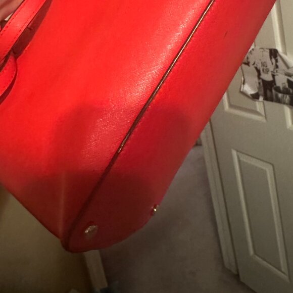 Kate Spade red orange leather travel shoulder tote - Picture 4 of 5